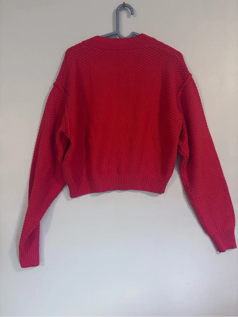 Free People Bright Fuchsia Button-Up Cropped Cardigan